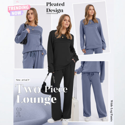 🔥LETZTER TAG 50 % RABATT💓Set aus Damen-Oberteil mit Rundhalsausschnitt und Hose mit Kordelzug