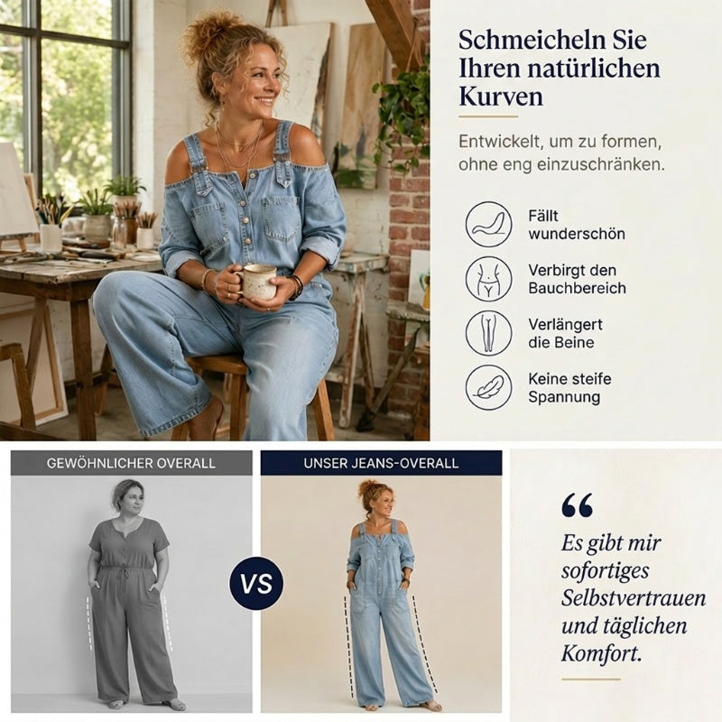 Weit geschnittener Overall mit weitem Bein und Taschen