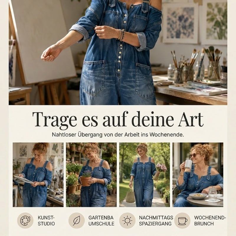 Weit geschnittener Overall mit weitem Bein und Taschen