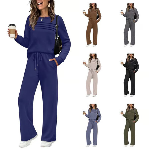🔥LETZTER TAG 50 % RABATT💓Set aus Damen-Oberteil mit Rundhalsausschnitt und Hose mit Kordelzug