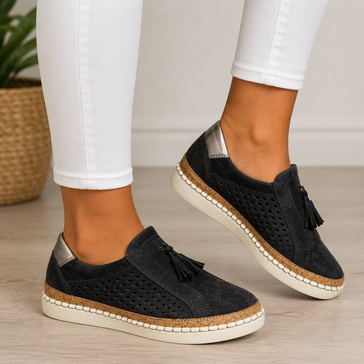 Perforierte Komfort-Loafer aus Veloursleder mit gepolsterter Innensohle