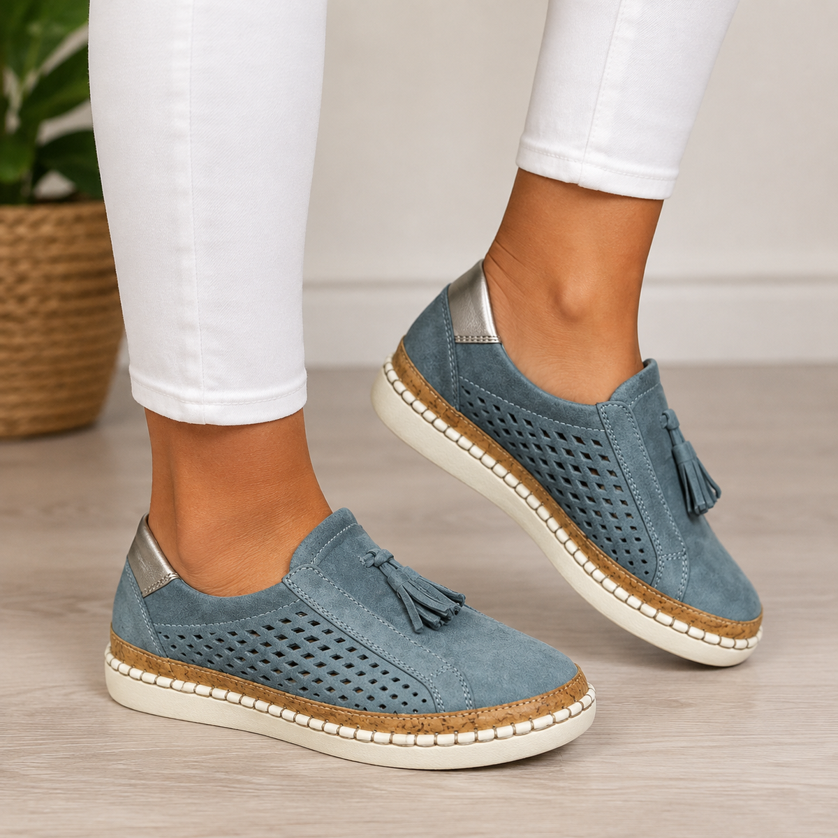 Perforierte Komfort-Loafer aus Veloursleder mit gepolsterter Innensohle