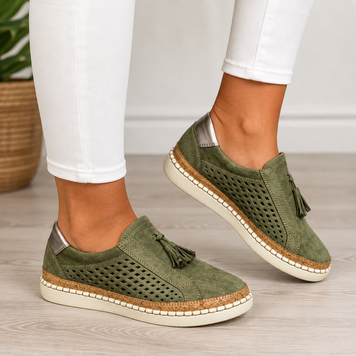 Perforierte Komfort-Loafer aus Veloursleder mit gepolsterter Innensohle