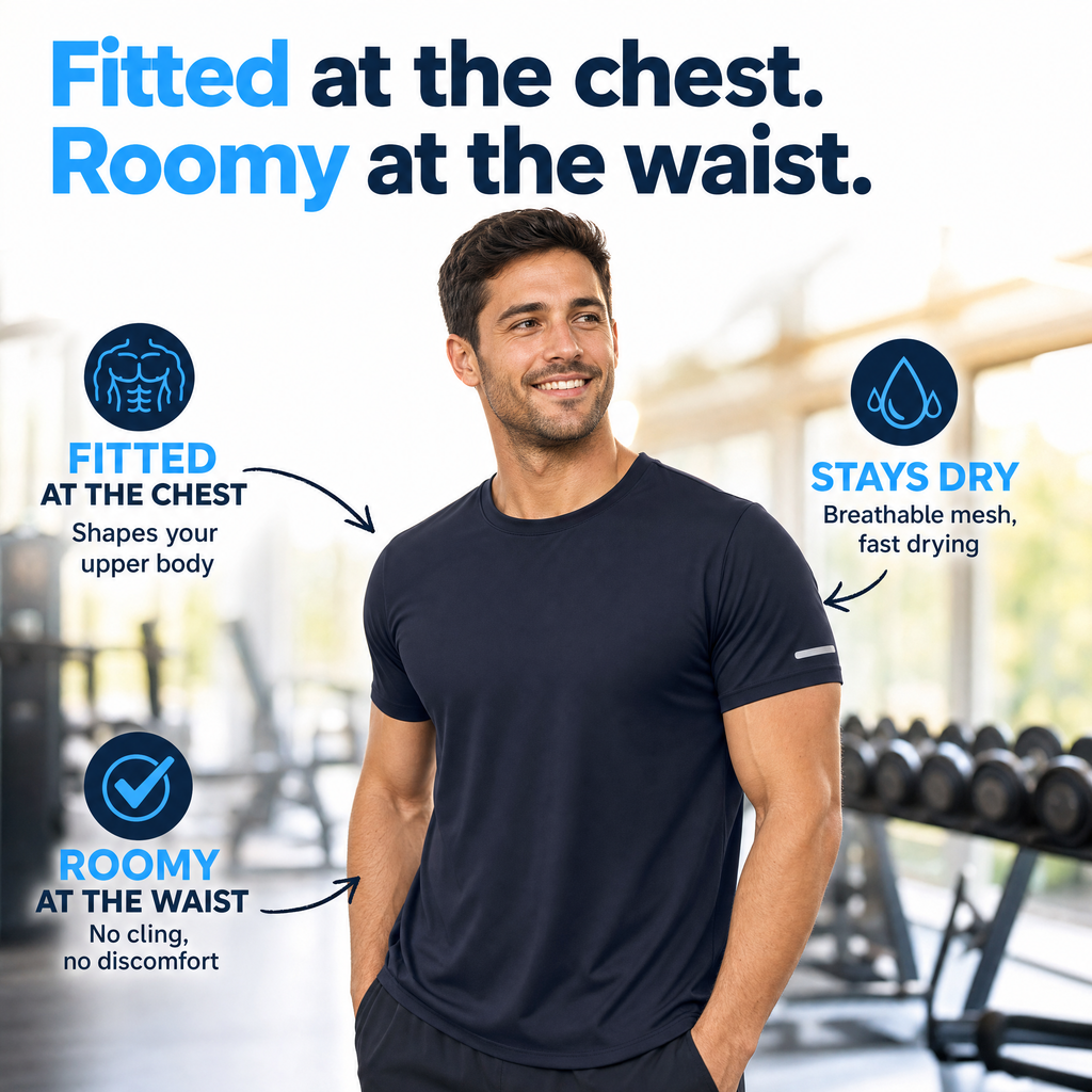 Muscle-Fit Shirt für Herren: eng an der Brust, locker am Bauch