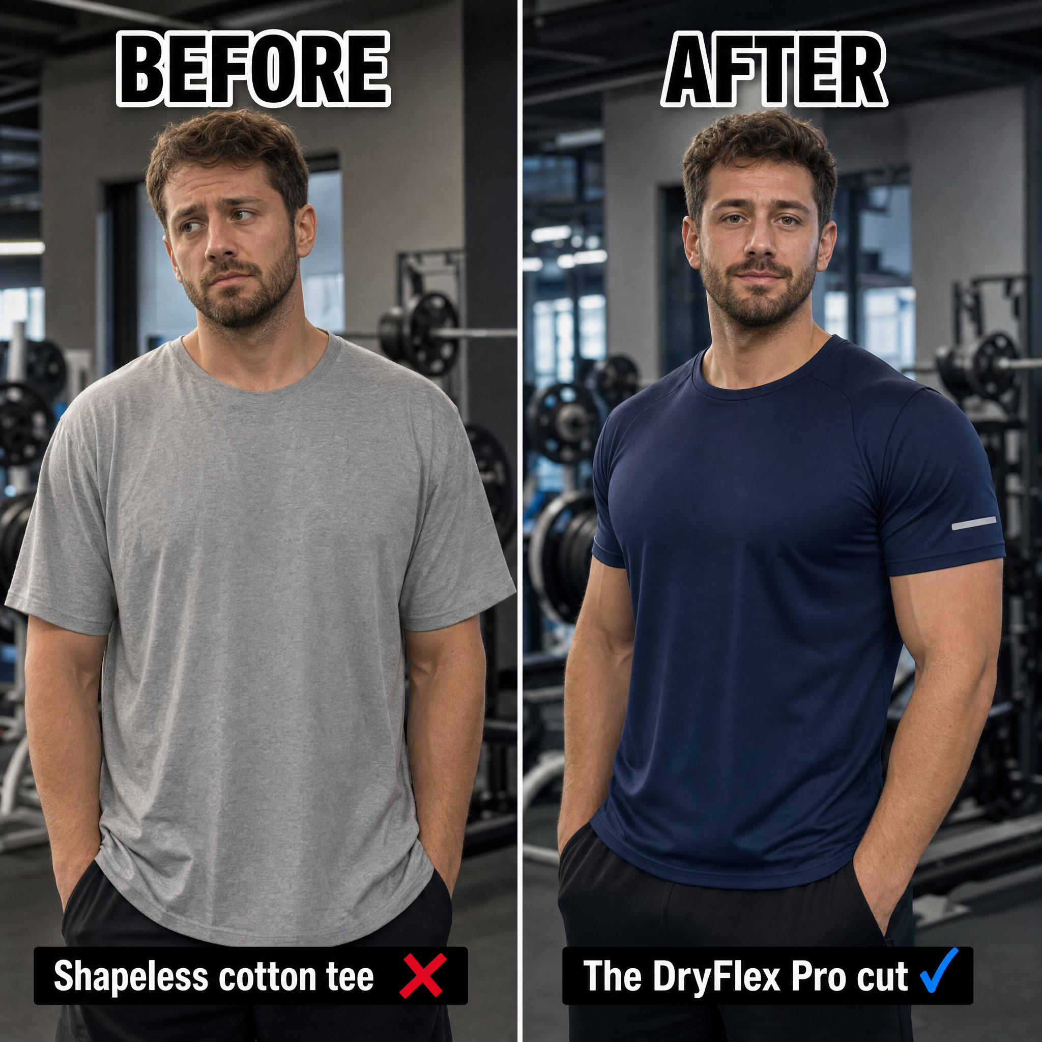 Muscle-Fit Shirt für Herren: eng an der Brust, locker am Bauch