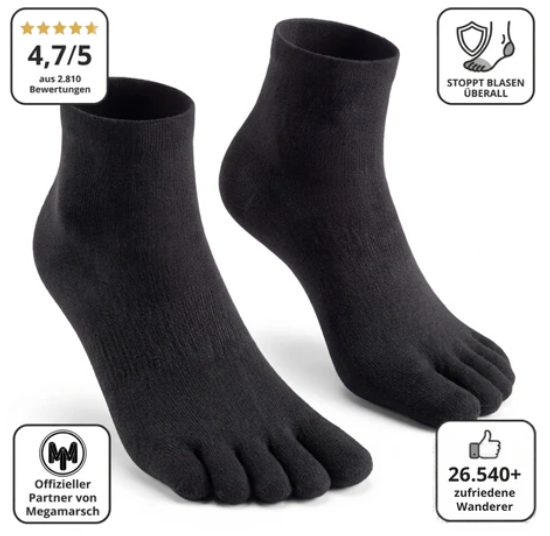 Zehensocken gegen Blasen – Trockene Füße den ganzen Tag