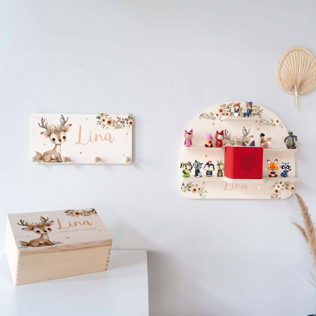 Kinderzimmer Aufbewahrung Reh-Bundle: Erinnerungskiste, Tonieregal, Garderobe