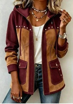 Kapuzenjacke im Materialmix aus Wildlederoptik und Denim