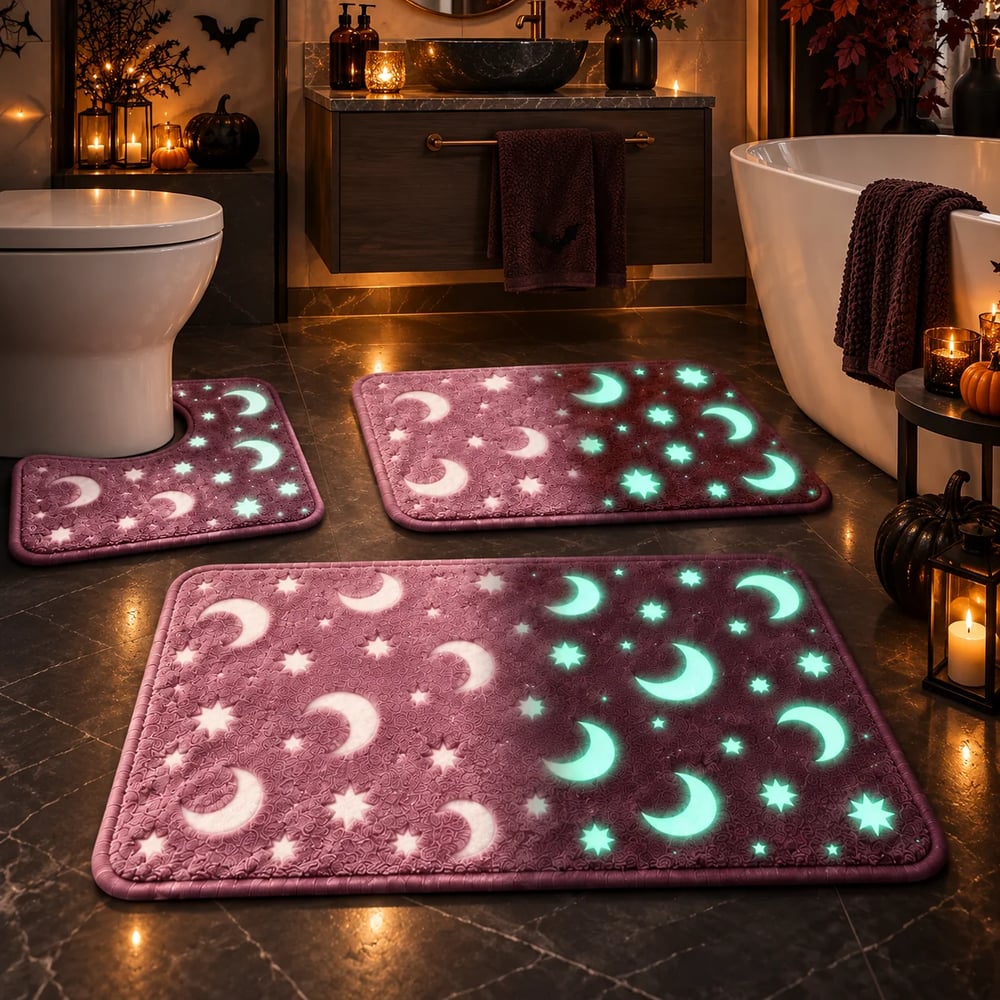 Leuchtendes Badematten-Set mit Mond und Sternen, 3-teilig