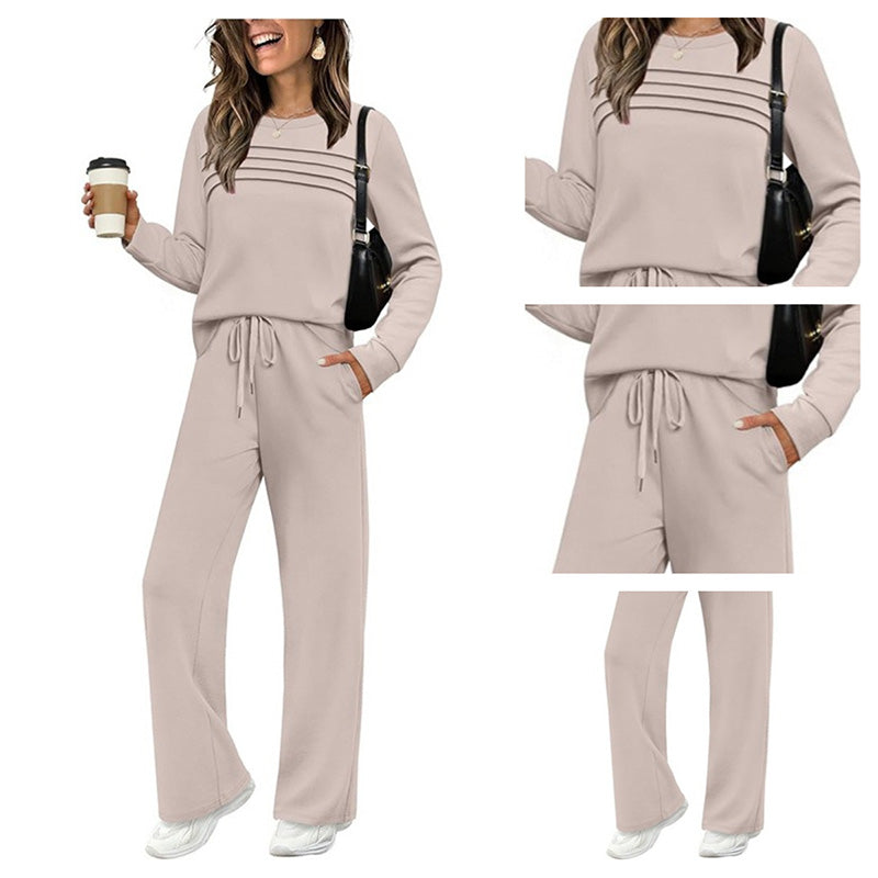 🔥LETZTER TAG 50 % RABATT💓Set aus Damen-Oberteil mit Rundhalsausschnitt und Hose mit Kordelzug