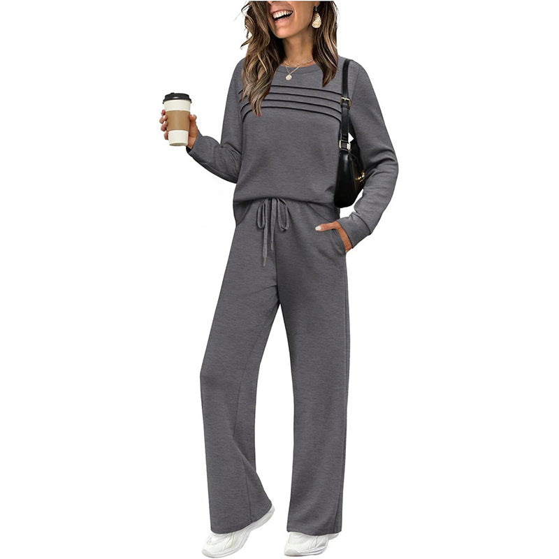 🔥LETZTER TAG 50 % RABATT💓Set aus Damen-Oberteil mit Rundhalsausschnitt und Hose mit Kordelzug