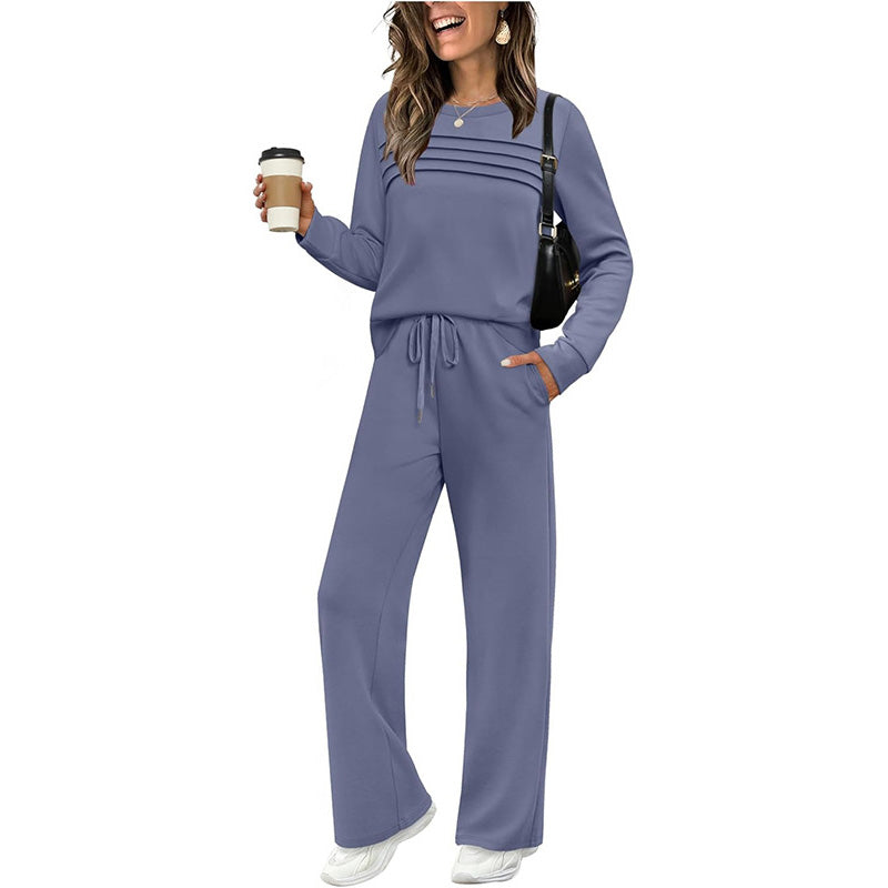 🔥LETZTER TAG 50 % RABATT💓Set aus Damen-Oberteil mit Rundhalsausschnitt und Hose mit Kordelzug
