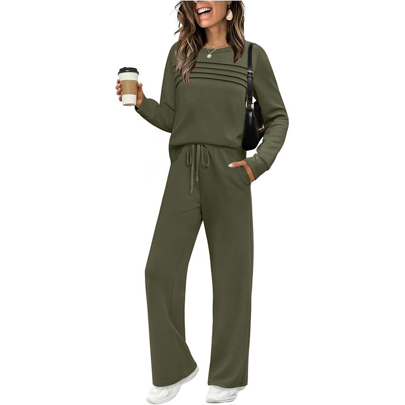 🔥LETZTER TAG 50 % RABATT💓Set aus Damen-Oberteil mit Rundhalsausschnitt und Hose mit Kordelzug