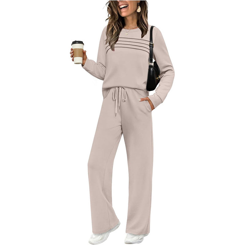 🔥LETZTER TAG 50 % RABATT💓Set aus Damen-Oberteil mit Rundhalsausschnitt und Hose mit Kordelzug
