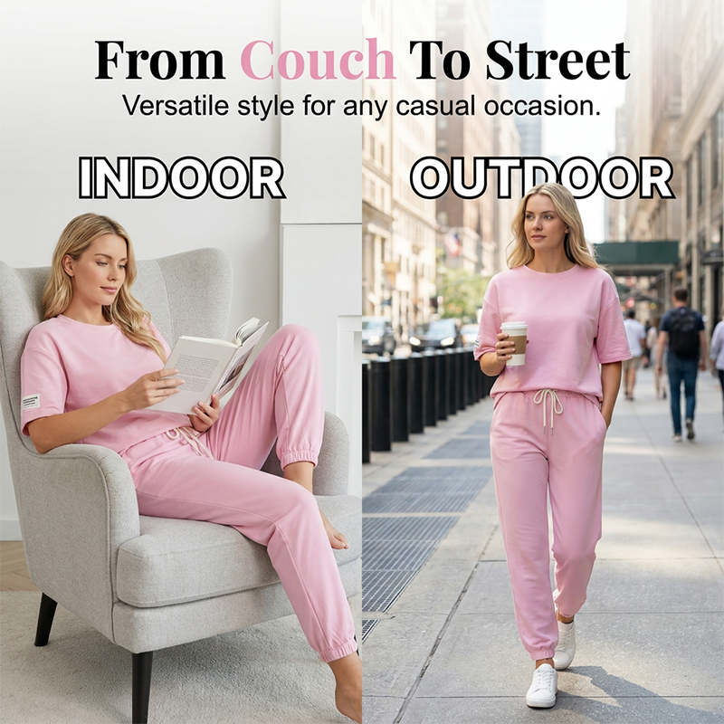 Lässiges Set aus kurzärmeligem Oberteil und Hose für Damen