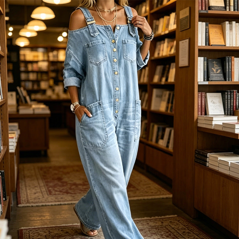 Weit geschnittener Overall mit weitem Bein und Taschen