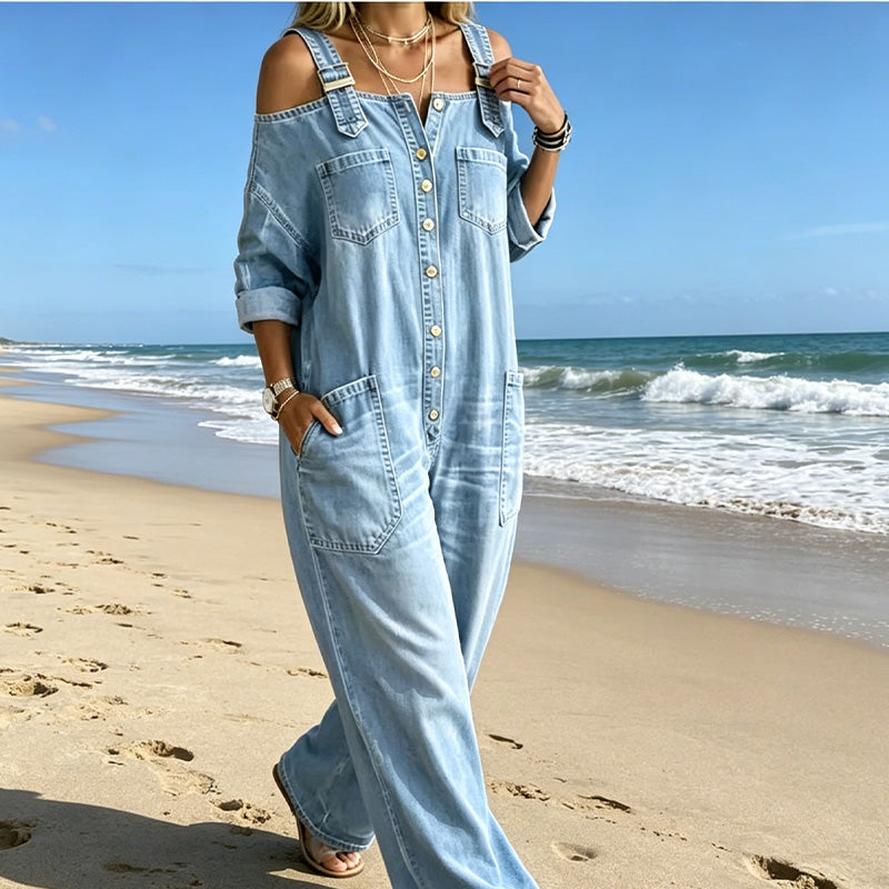 Weit geschnittener Overall mit weitem Bein und Taschen