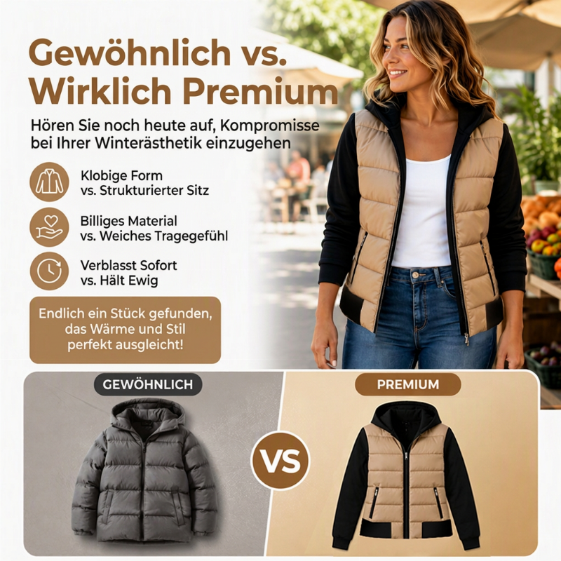 Gesteppte Damen-Kapuzenjacke im Farbblock-Design