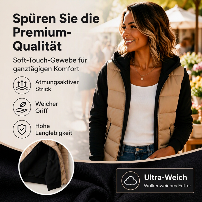 Gesteppte Damen-Kapuzenjacke im Farbblock-Design