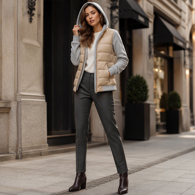 Gesteppte Damen-Kapuzenjacke im Farbblock-Design