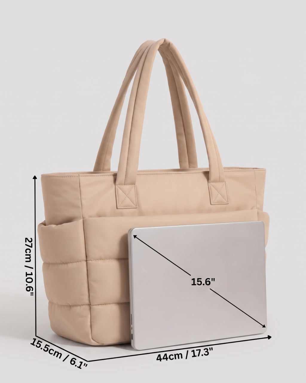 Gesteppte Puffer-Tasche mit Laptopfach bis 15,6 Zoll, wasserabweisend