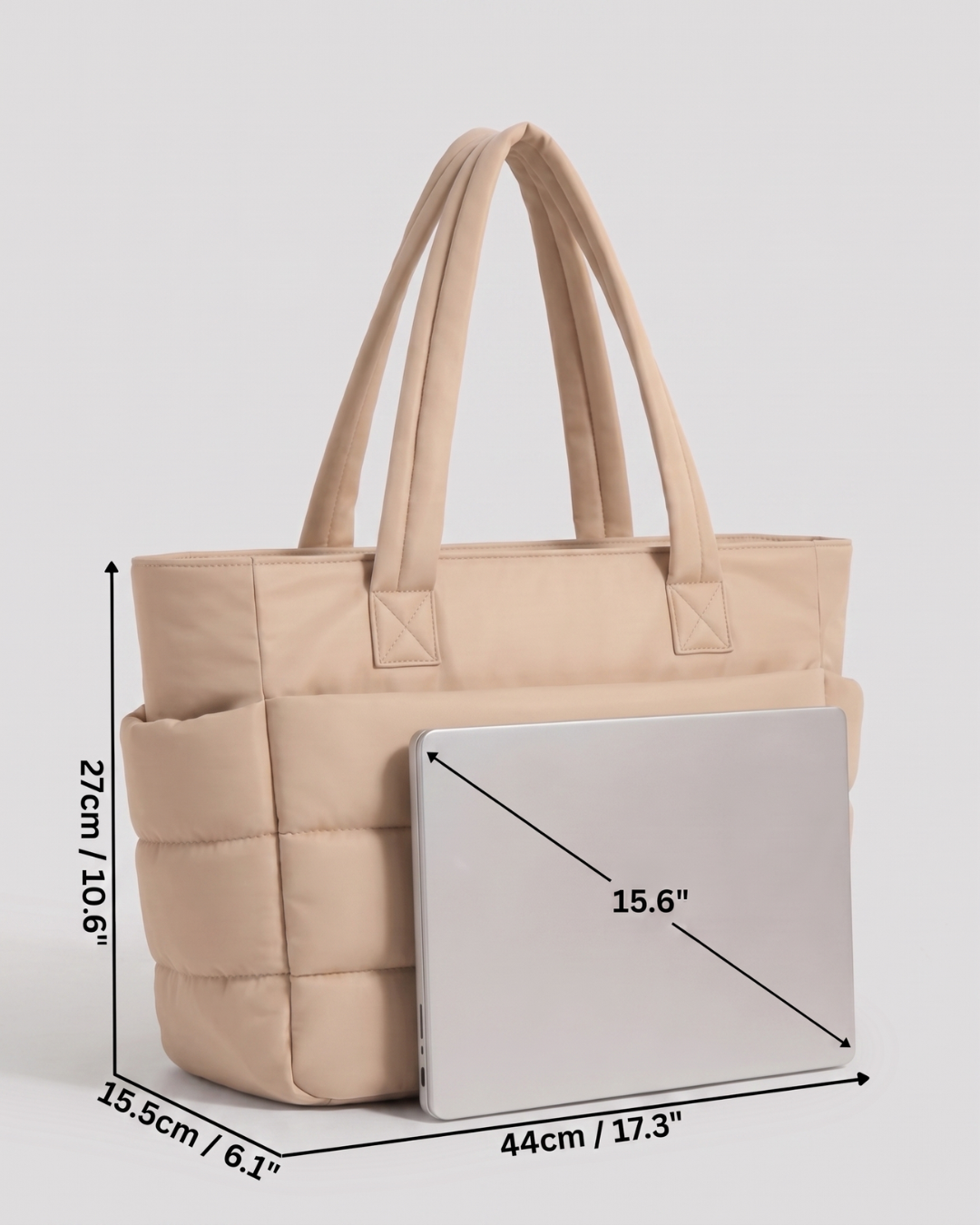 Gesteppte Puffer-Tasche mit Laptopfach bis 15,6 Zoll, wasserabweisend